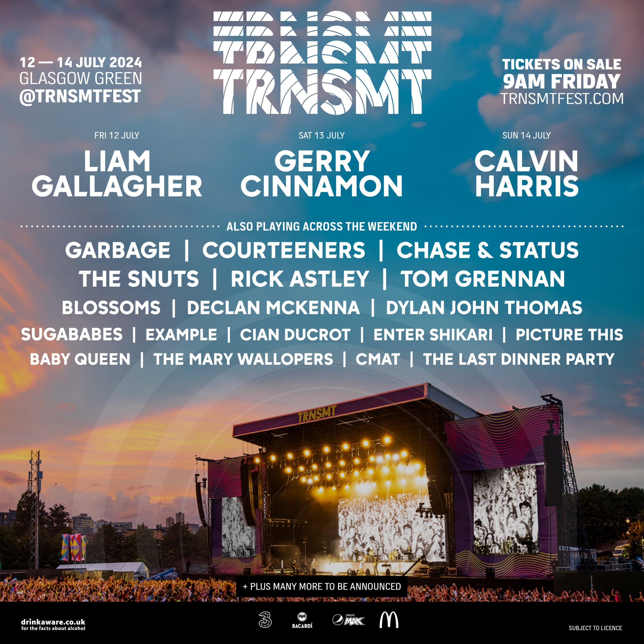 LIAM GALLAGHER, GERRY CINNAMON AND CALVIN HARRIS TO HEADLINE TRNSMT 2024