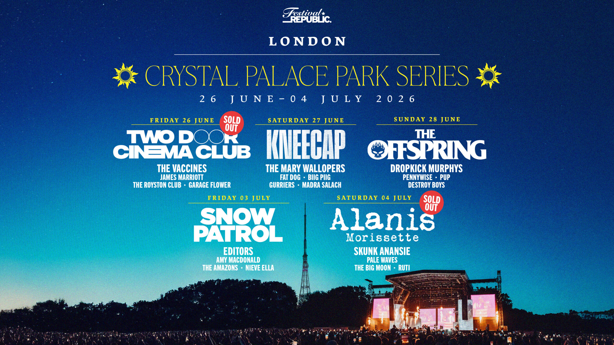 FIVE HUGE HEADLINERS SET FOR CRYSTAL PALACE PARK SERIES 2026